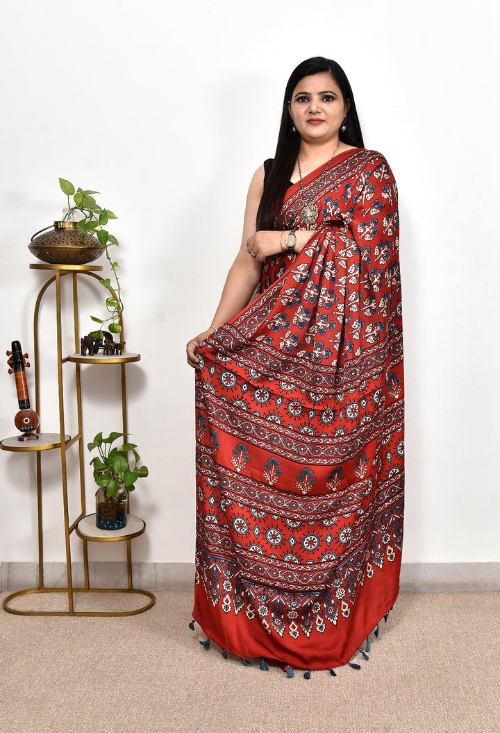 UMASHI : AJRAKH HANDBLOCK MODAL SILK SAREE