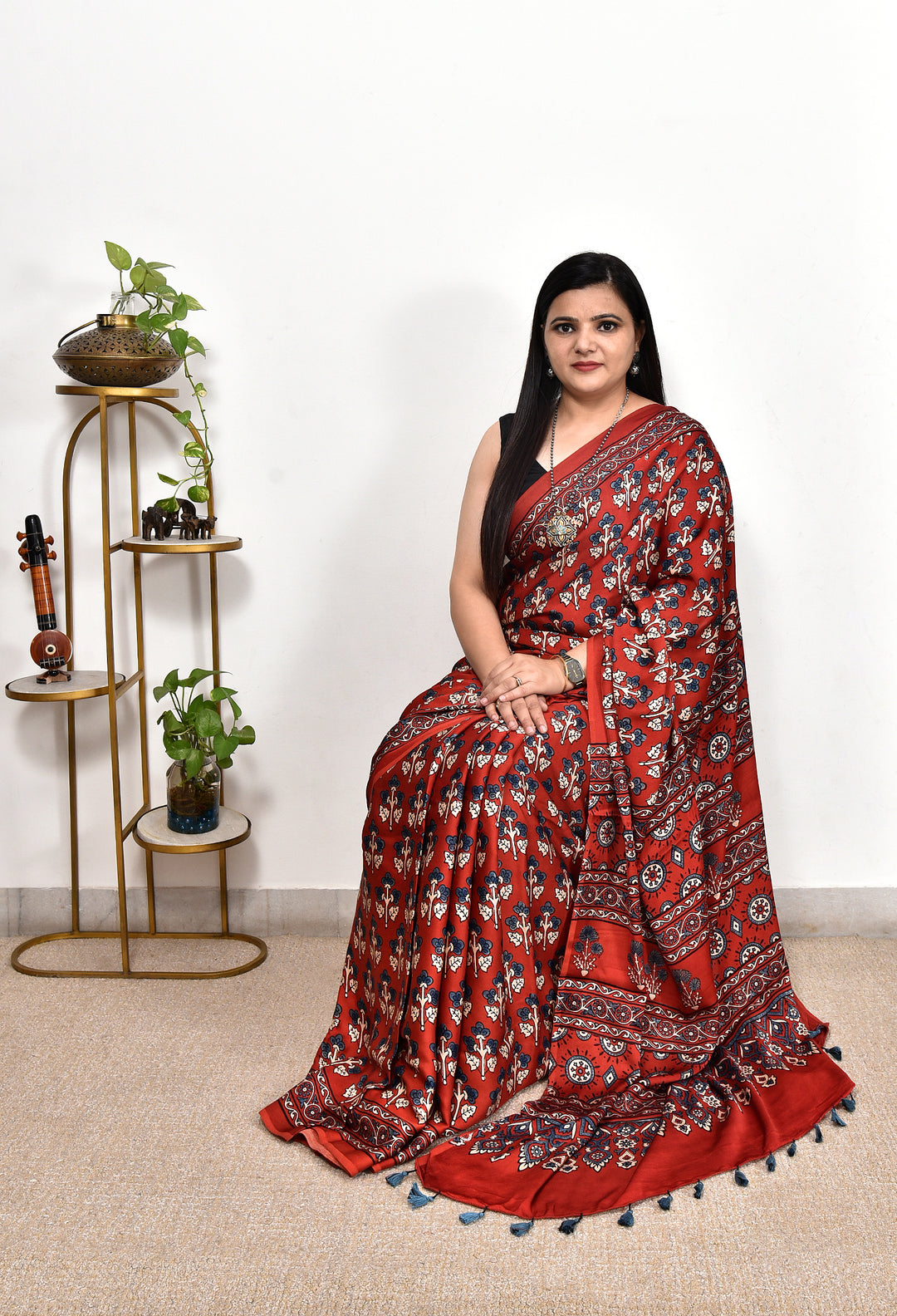 UMASHI : AJRAKH HANDBLOCK MODAL SILK SAREE