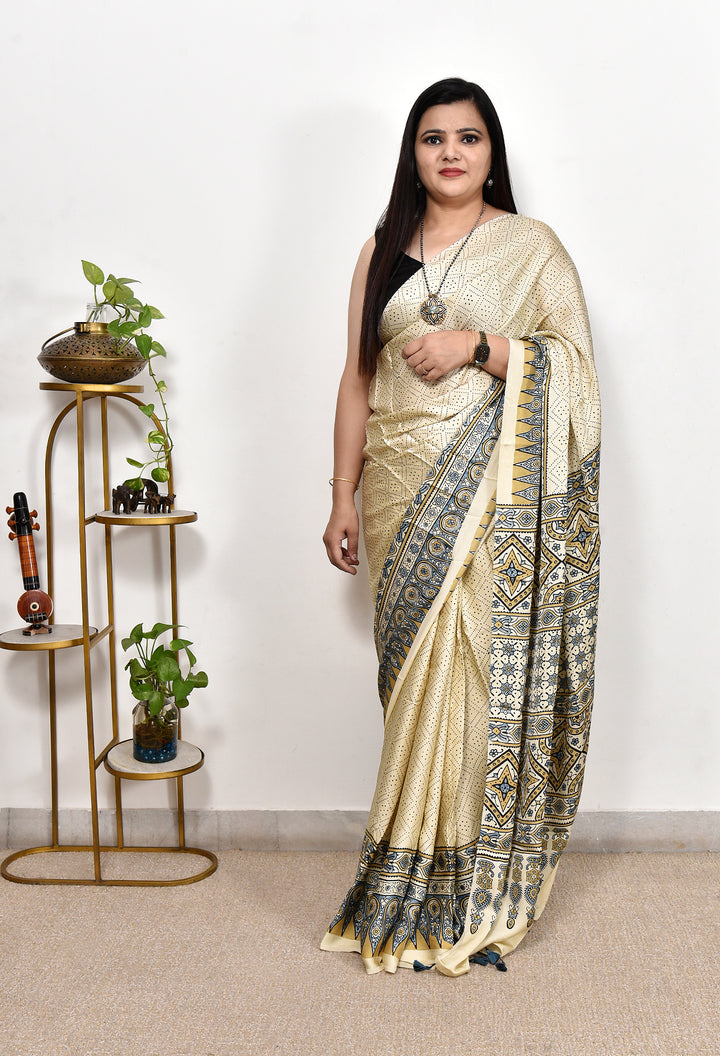 VANSHAA : AJRAKH HANDBLOCK MODAL SILK SAREE