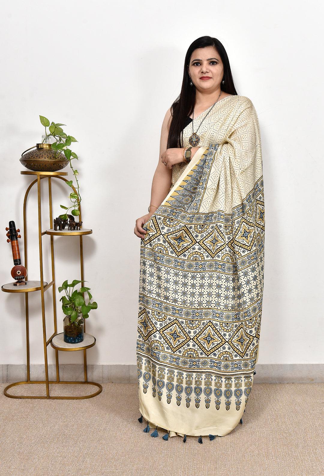 VANSHAA : AJRAKH HANDBLOCK MODAL SILK SAREE