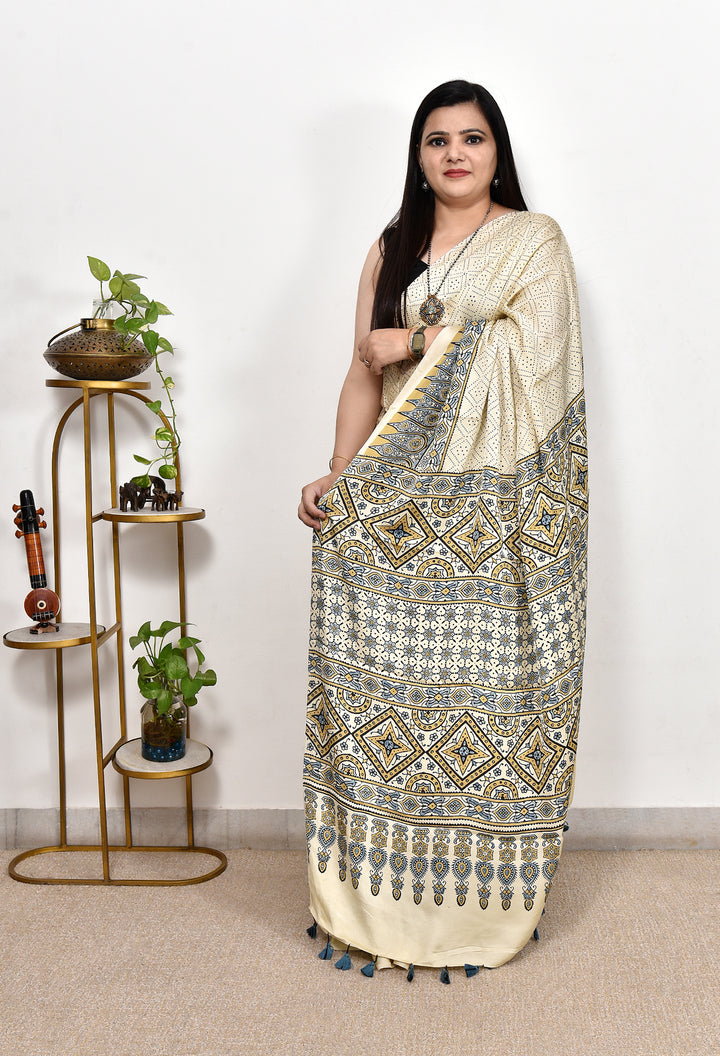 VANSHAA : AJRAKH HANDBLOCK MODAL SILK SAREE