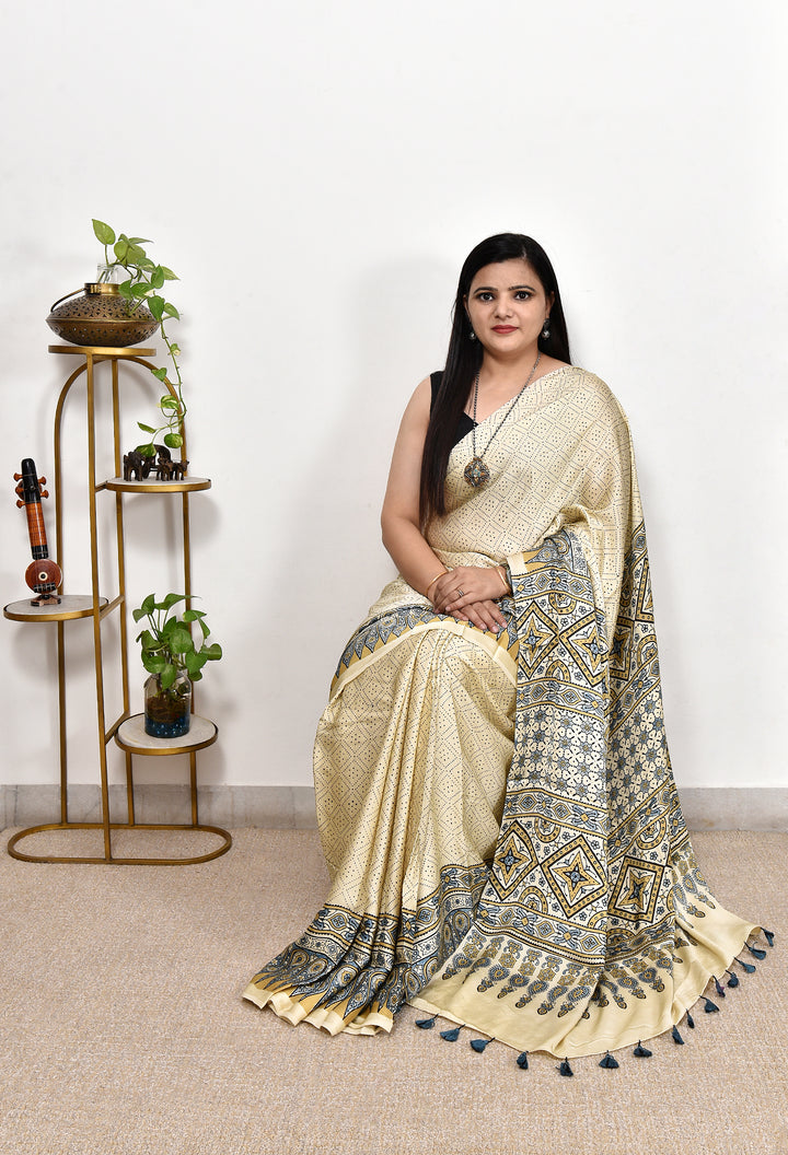 VANSHAA : AJRAKH HANDBLOCK MODAL SILK SAREE
