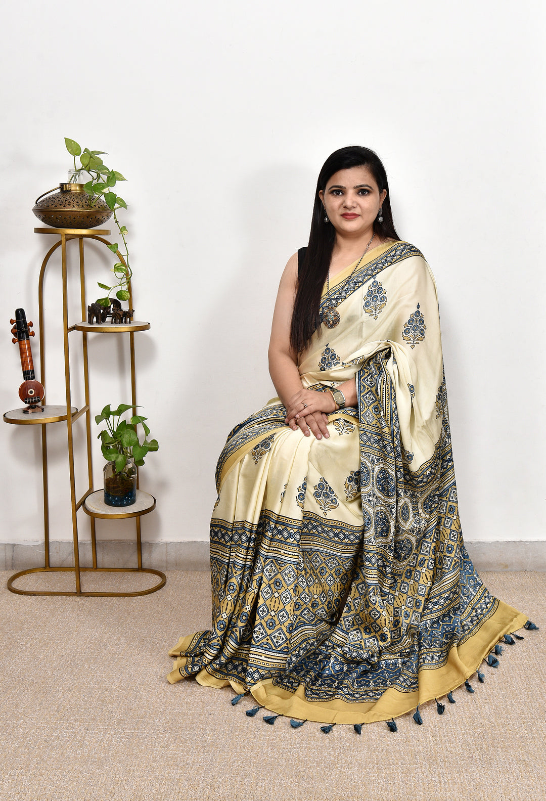 HIYANKI : AJRAKH HANDBLOCK MODAL SILK SAREE