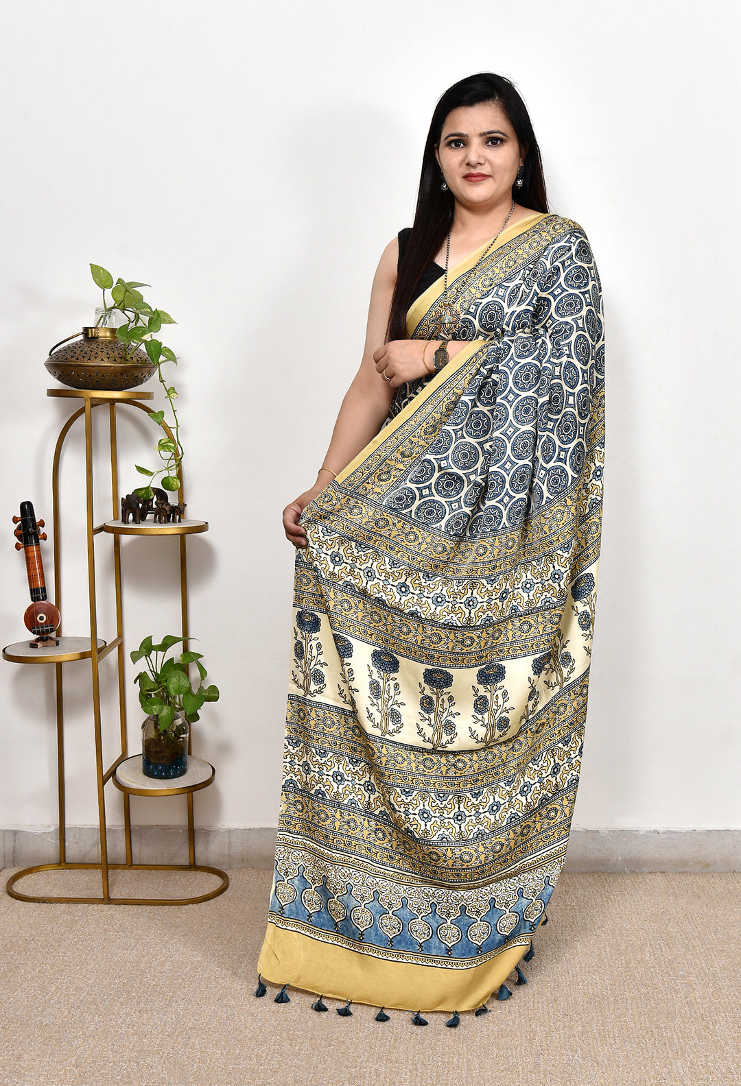 ANAHITA : AJRAKH HANDBLOCK MODAL SILK SAREE