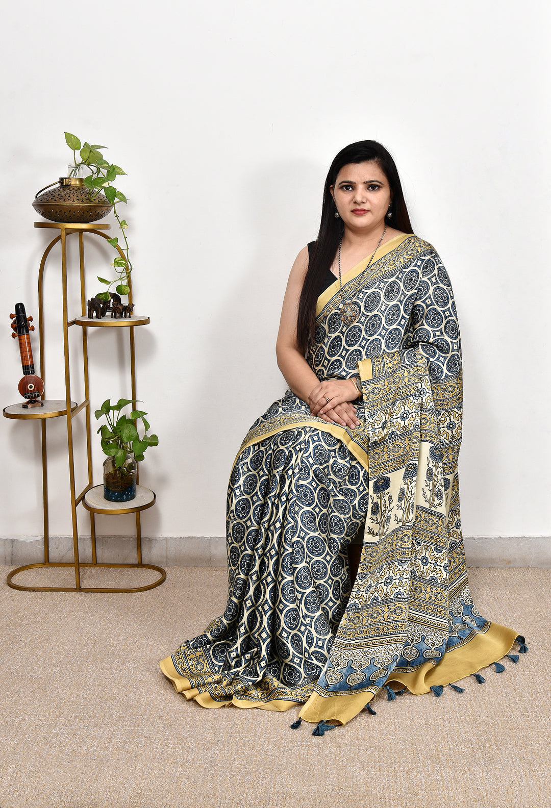 ANAHITA : AJRAKH HANDBLOCK MODAL SILK SAREE
