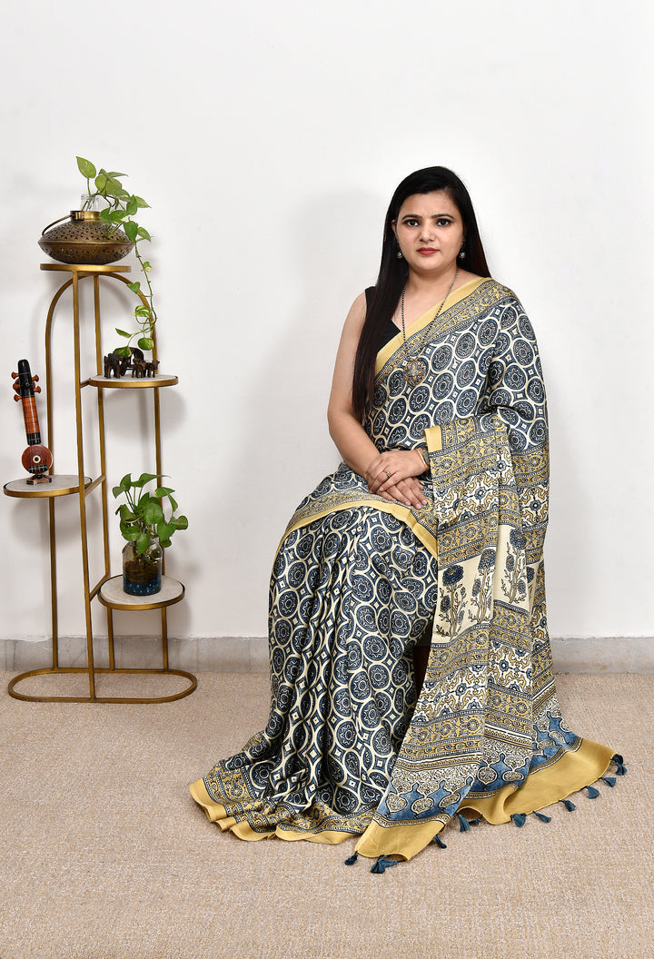 ANAHITA : AJRAKH HANDBLOCK MODAL SILK SAREE