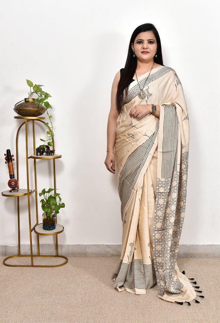 BINIKA : AJRAKH HANDBLOCK MODAL SILK SAREE