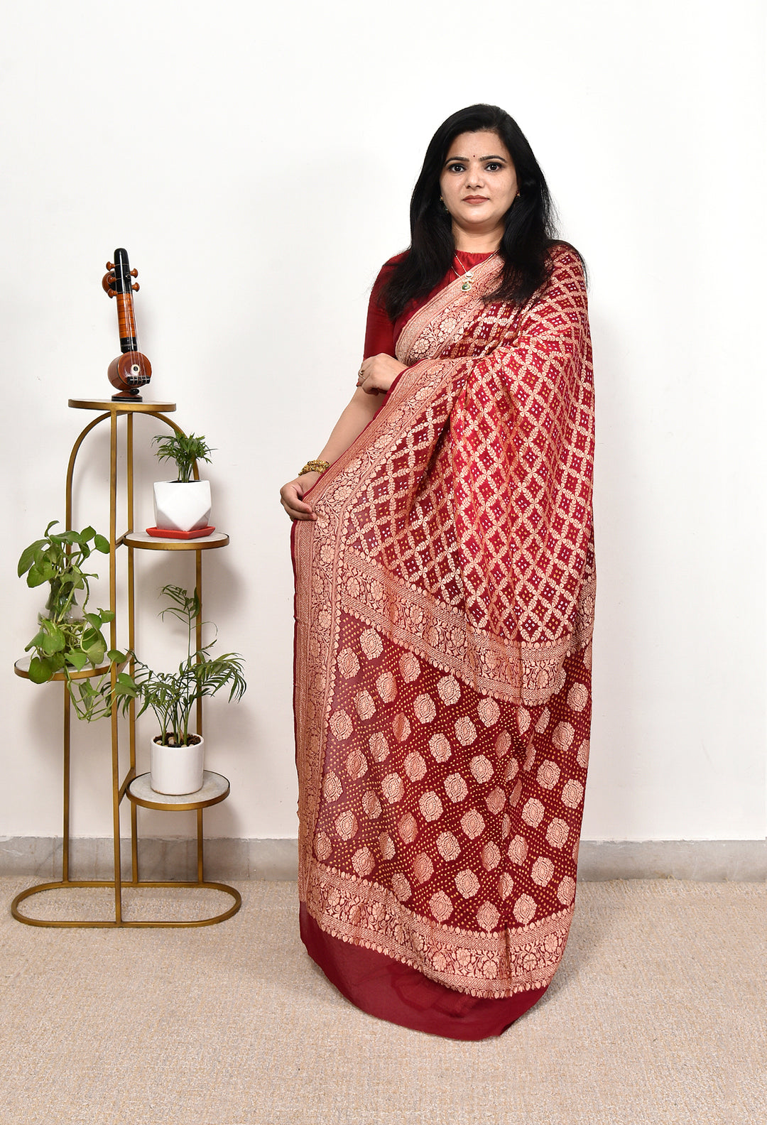 NIHARIKA : GEORGETTE JANGLA JAAL RAI BANDHEJ SAREE