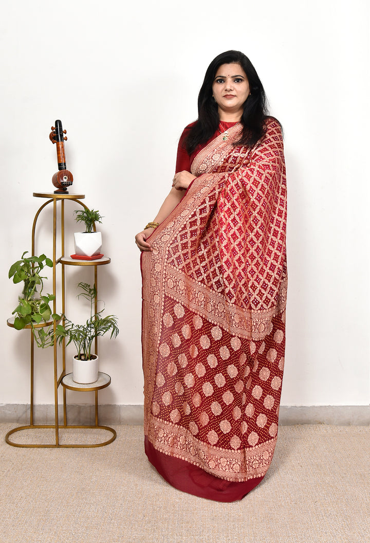 NIHARIKA : GEORGETTE JANGLA JAAL RAI BANDHEJ SAREE