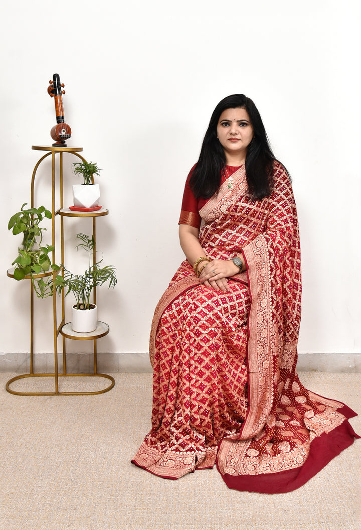 NIHARIKA : GEORGETTE JANGLA JAAL RAI BANDHEJ SAREE