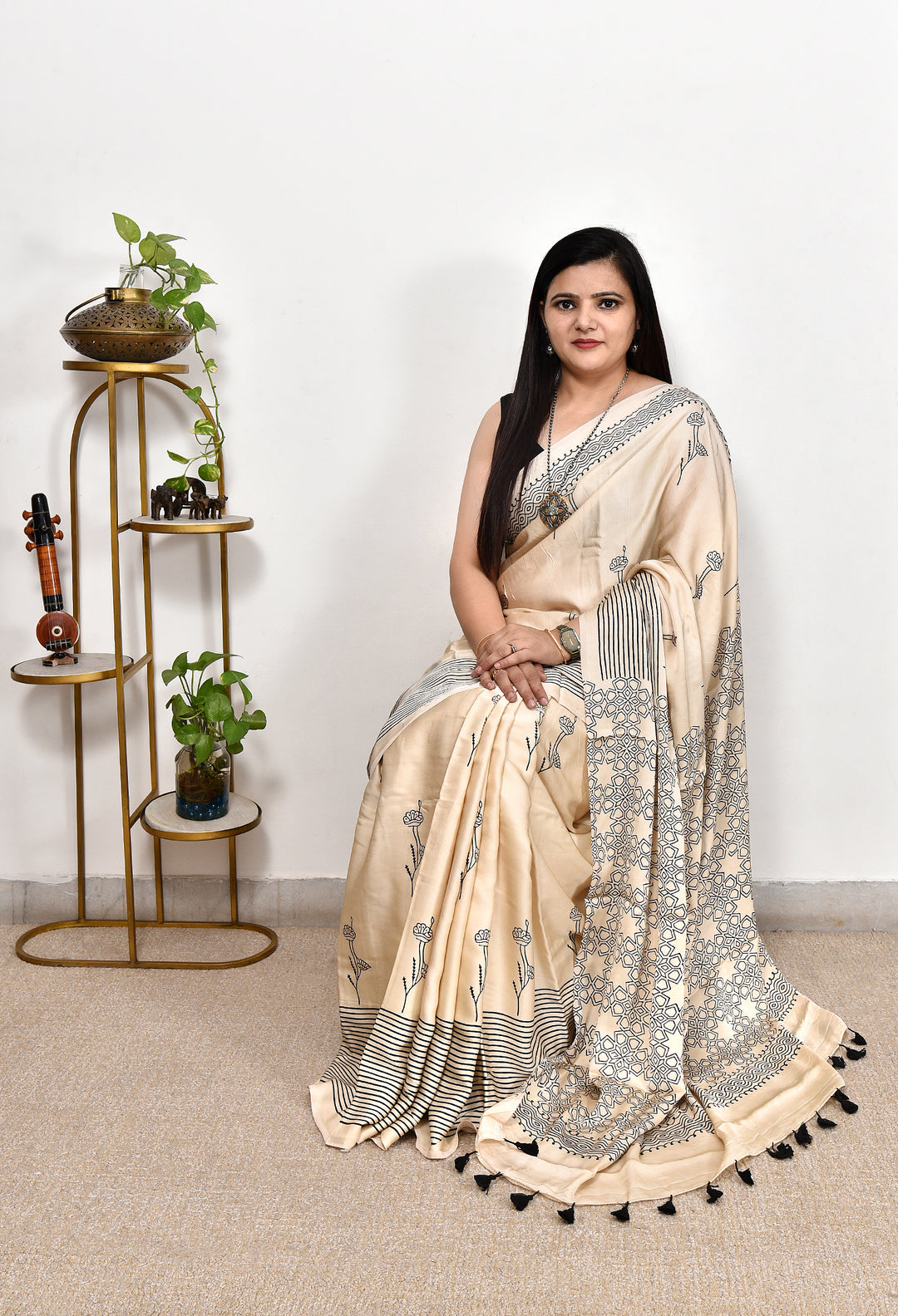 BINIKA : AJRAKH HANDBLOCK MODAL SILK SAREE
