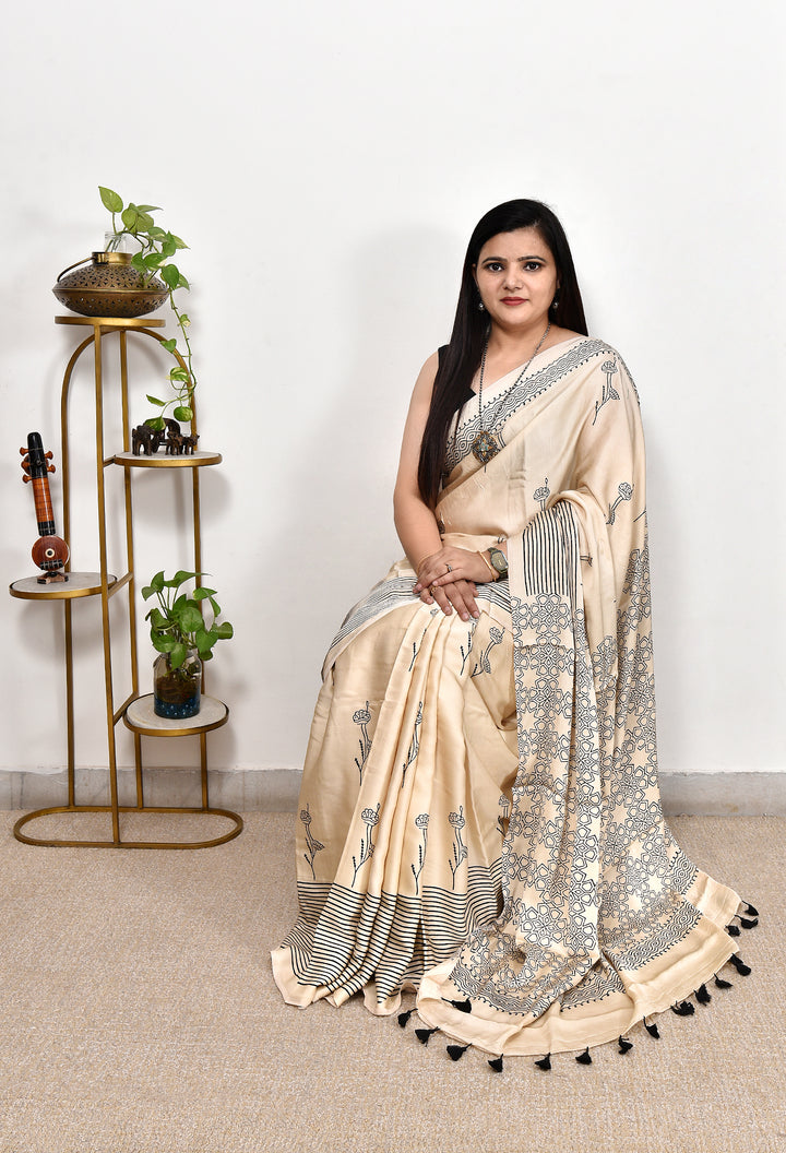 BINIKA : AJRAKH HANDBLOCK MODAL SILK SAREE