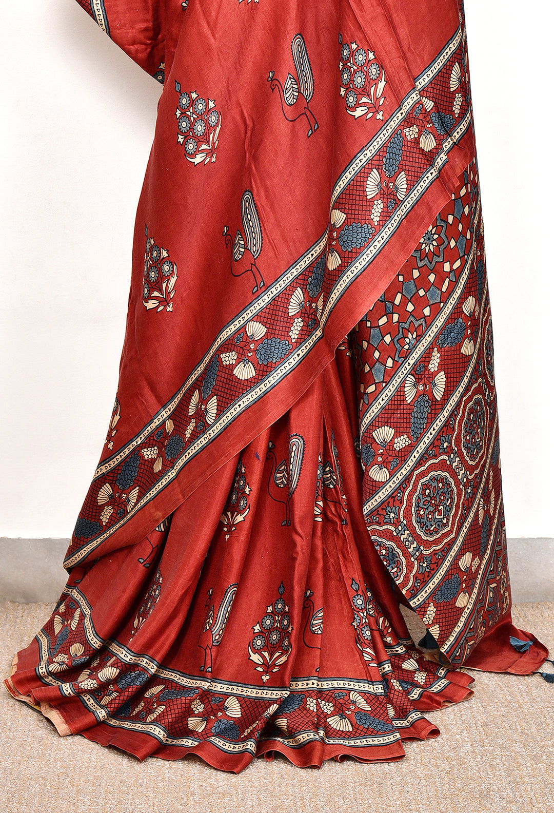 QURBAT : AJRAKH HANDBLOCK PURE GAJJI SILK SAREE