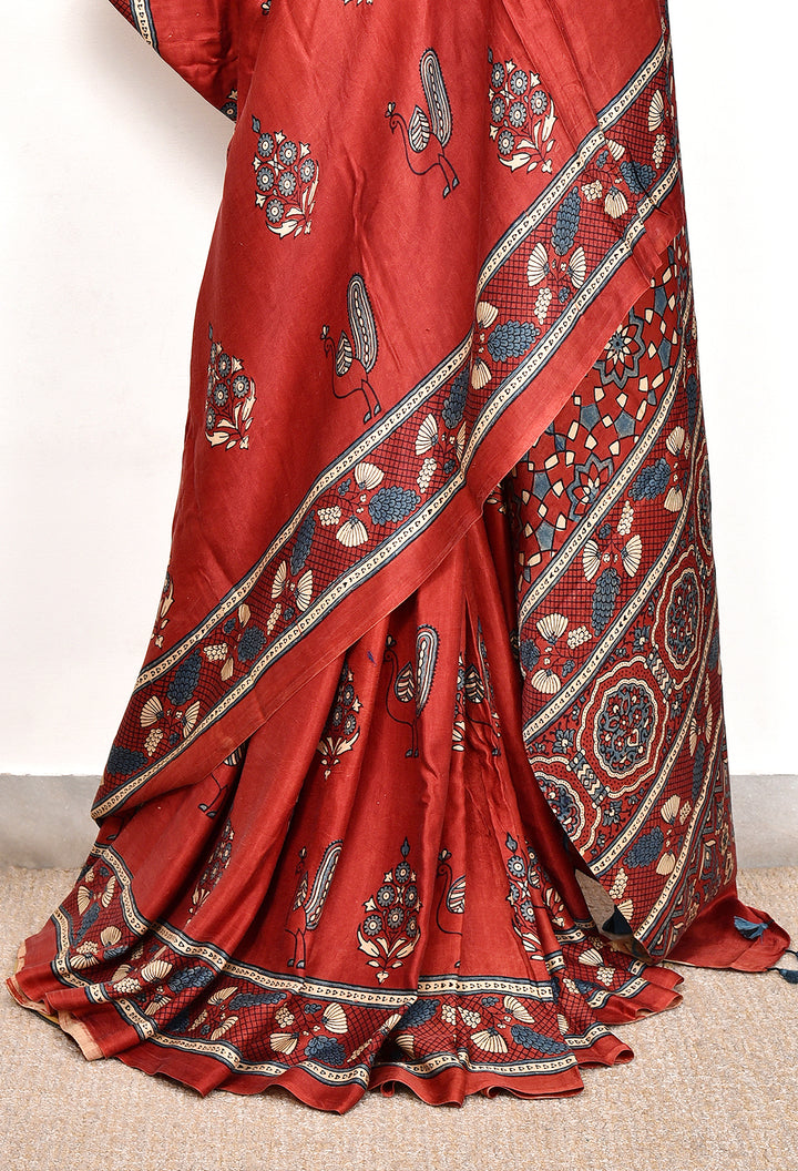 QURBAT : AJRAKH HANDBLOCK PURE GAJJI SILK SAREE