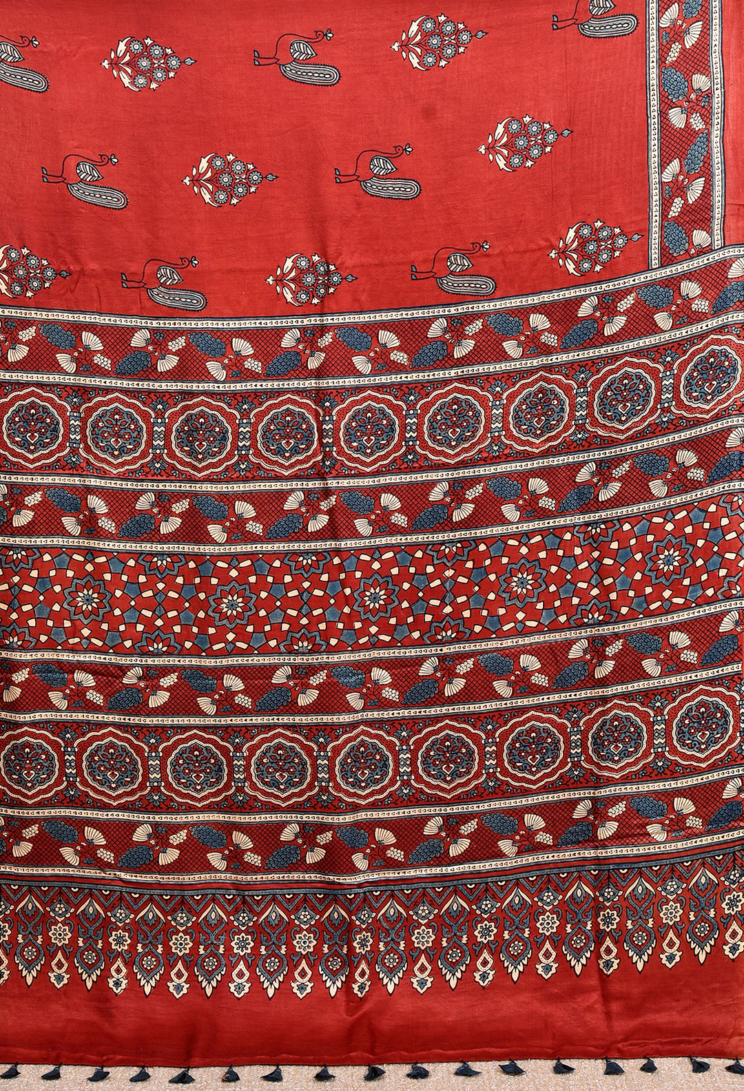 QURBAT : AJRAKH HANDBLOCK PURE GAJJI SILK SAREE