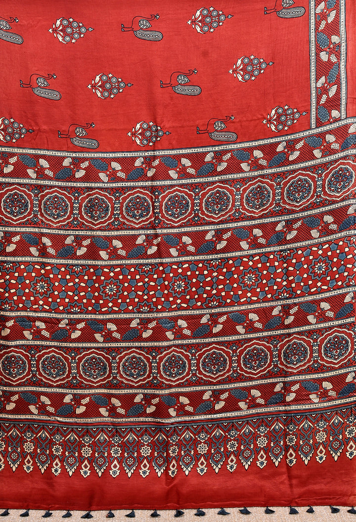 QURBAT : AJRAKH HANDBLOCK PURE GAJJI SILK SAREE