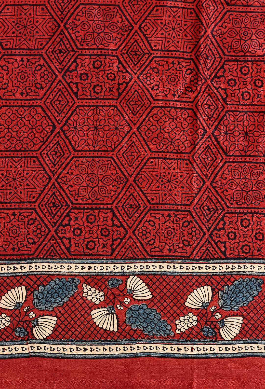 QURBAT : AJRAKH HANDBLOCK PURE GAJJI SILK SAREE