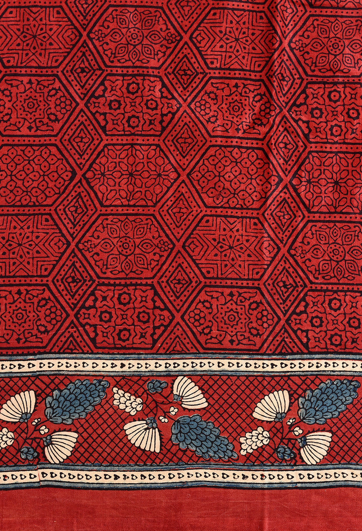 QURBAT : AJRAKH HANDBLOCK PURE GAJJI SILK SAREE