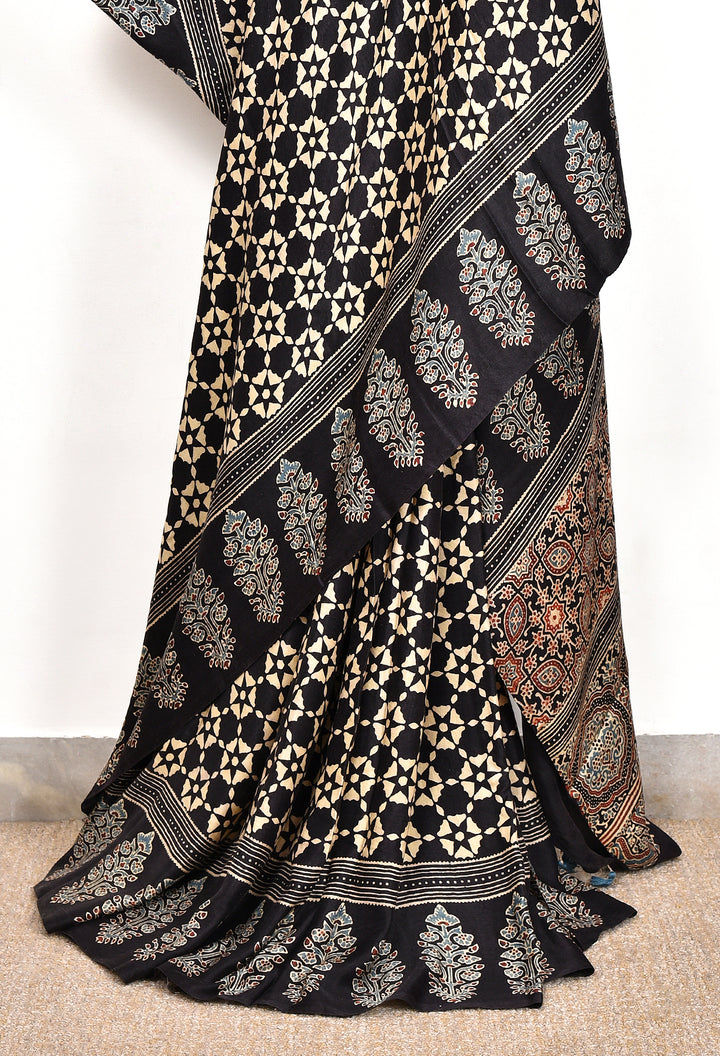 TRIPTA : AJRAKH HANDBLOCK PURE GAJJI SILK SAREE