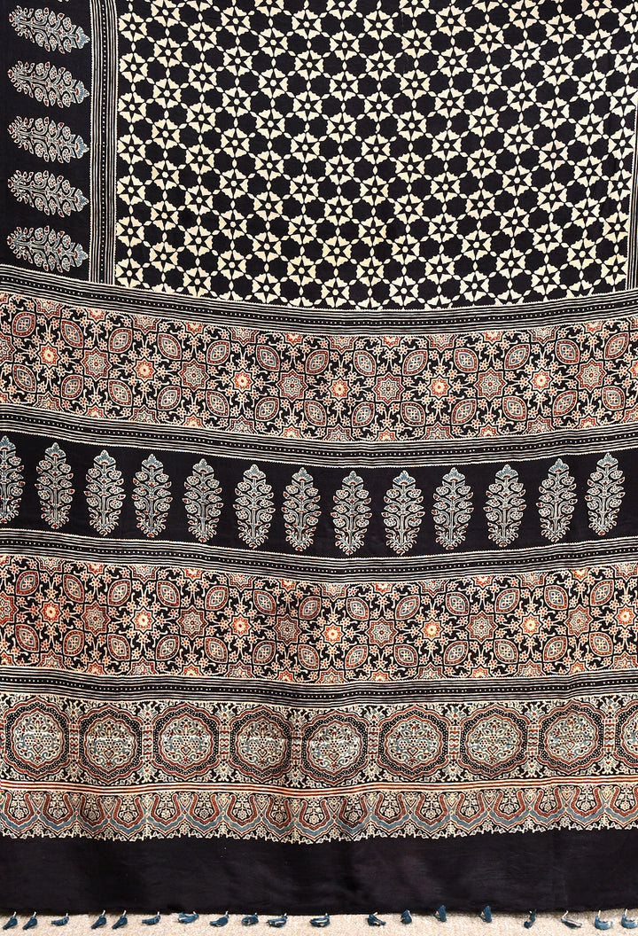 TRIPTA : AJRAKH HANDBLOCK PURE GAJJI SILK SAREE