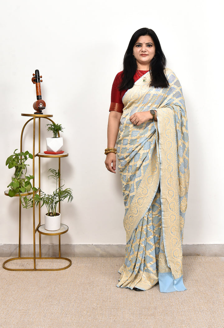 GAAYA  : GEORGETTE JANGLA JAAL RAI BANDHEJ SAREE