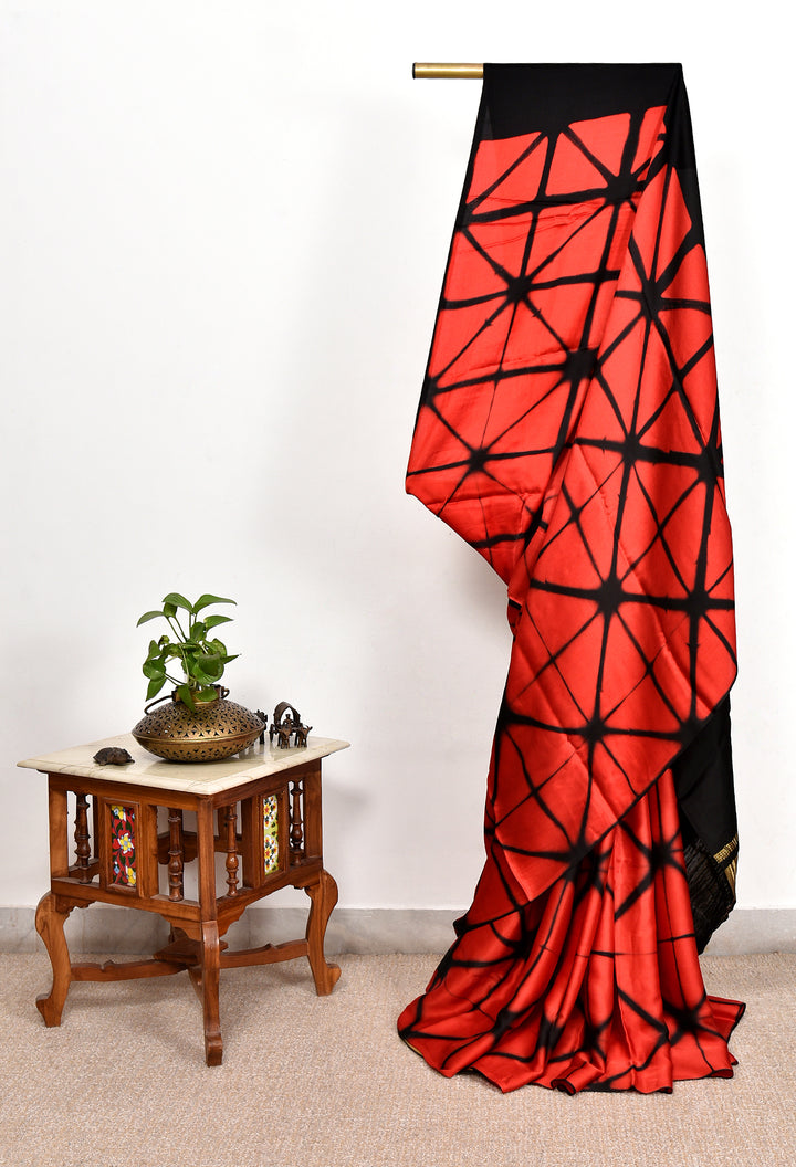 ROSANA : HANDMADE CLAMP DYED MODAL SILK SAREE WITH TISSUE PALLU