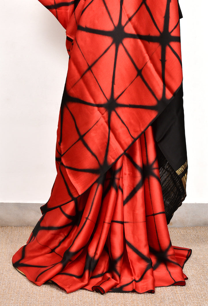 ROSANA : HANDMADE CLAMP DYED MODAL SILK SAREE WITH TISSUE PALLU
