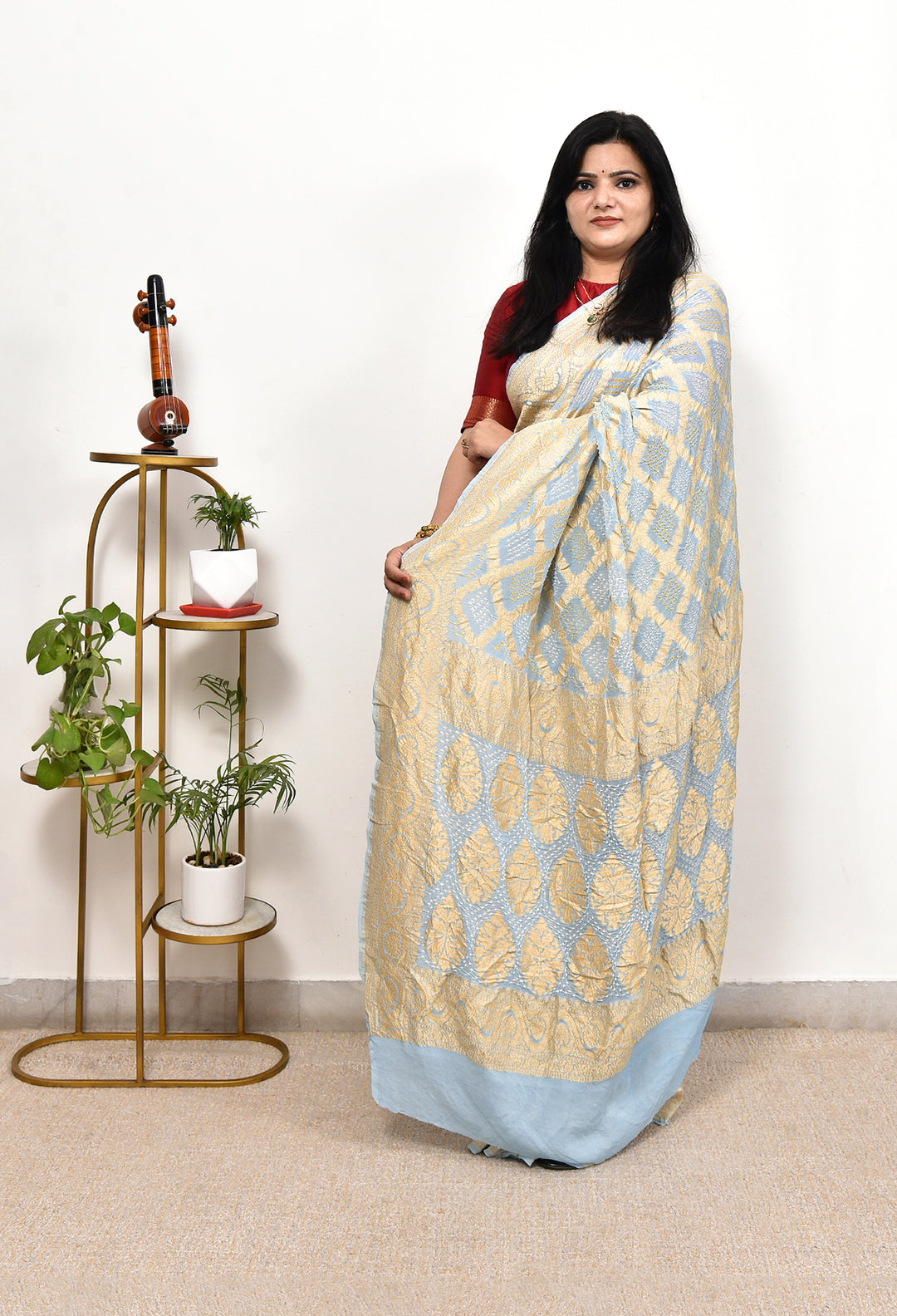 GAAYA  : GEORGETTE JANGLA JAAL RAI BANDHEJ SAREE