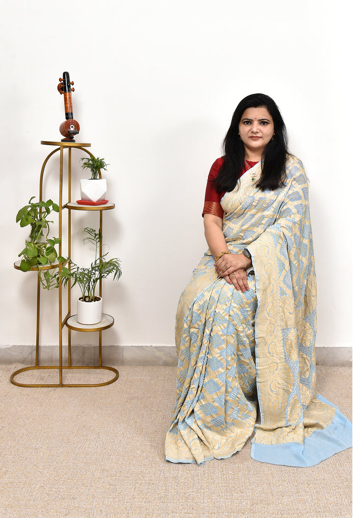 GAAYA  : GEORGETTE JANGLA JAAL RAI BANDHEJ SAREE