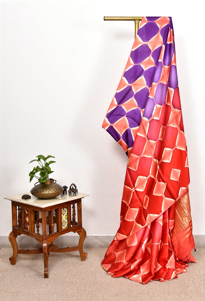 HASIBA : HANDMADE CLAMP DYED MODAL SILK SAREE WITH TISSUE PALLU