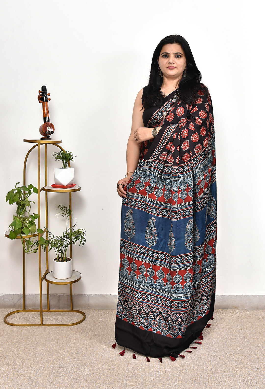 MITAL : AJRAKH HANDBLOCK MODAL SILK SAREE