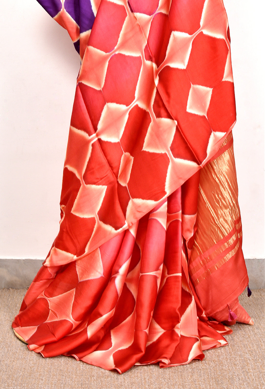 HASIBA : HANDMADE CLAMP DYED MODAL SILK SAREE WITH TISSUE PALLU