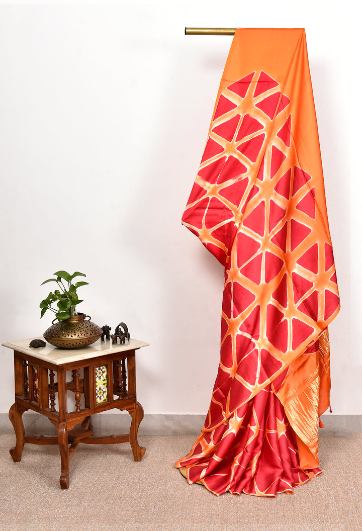 KUNTI : HANDMADE CLAMP DYED MODAL SILK SAREE WITH TISSUE PALLU