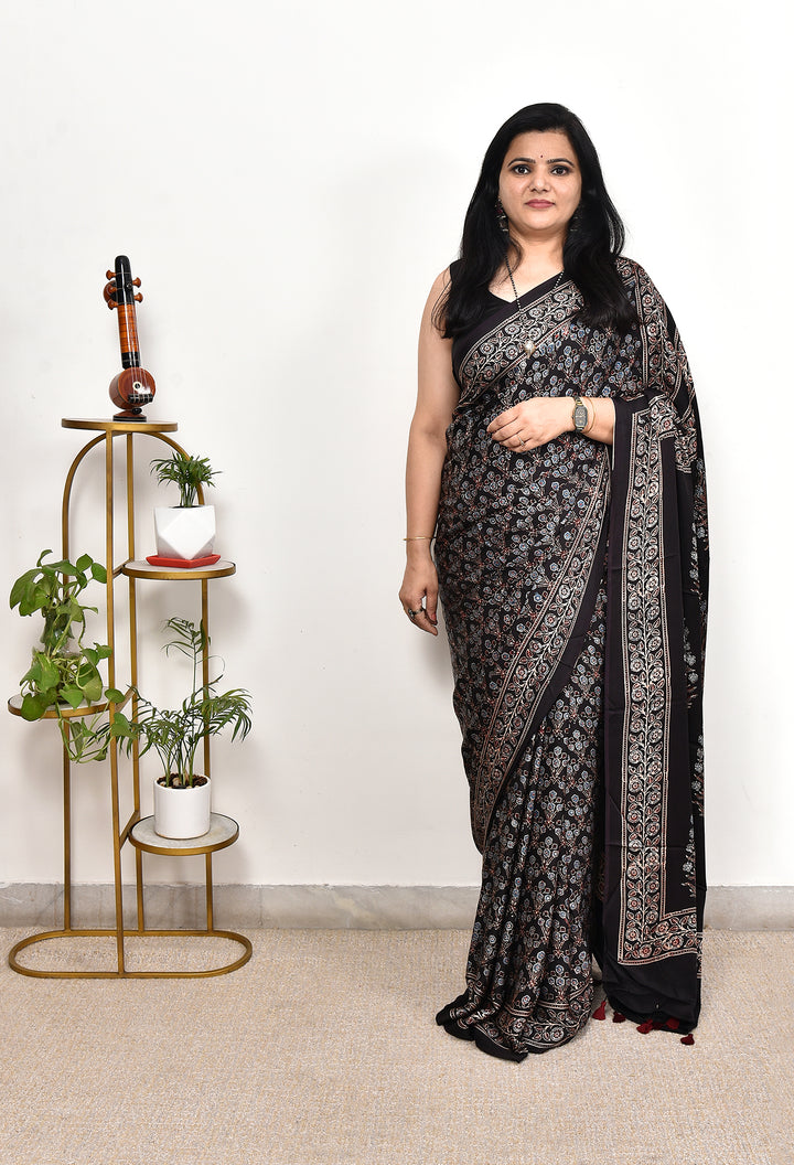 NISIKA : AJRAKH HANDBLOCK MODAL SILK SAREE