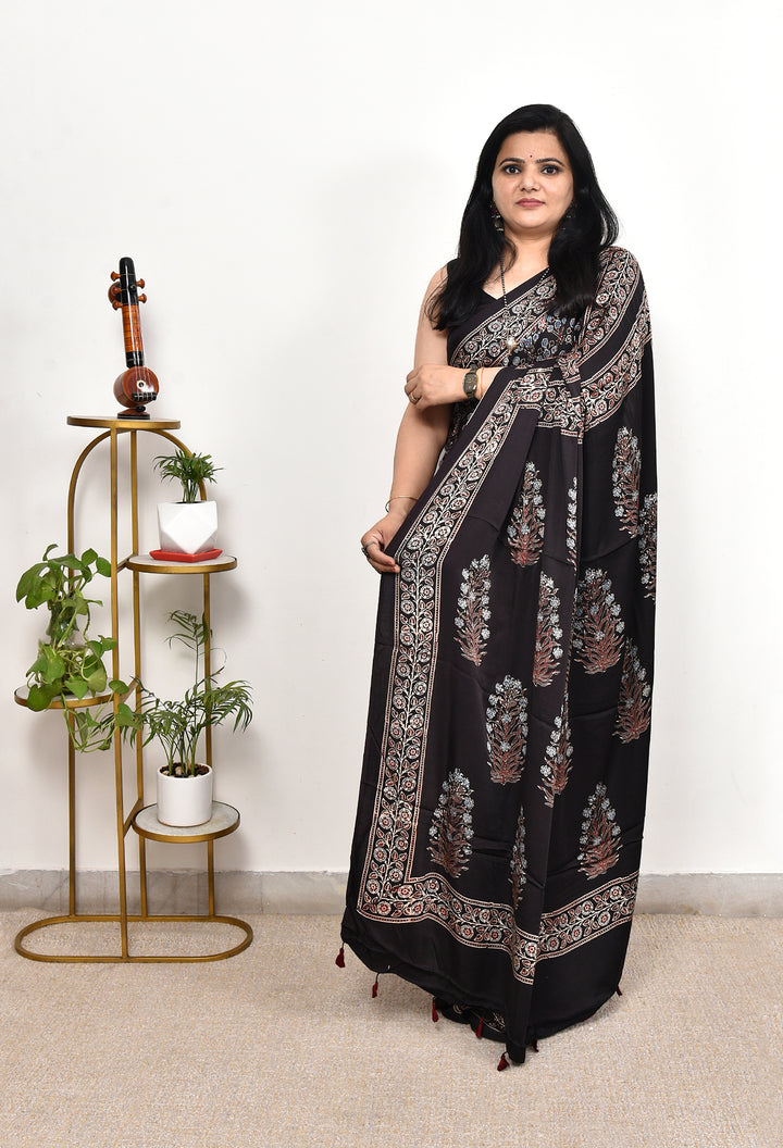 NISIKA : AJRAKH HANDBLOCK MODAL SILK SAREE