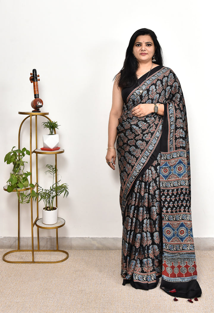 ATHARVI : AJRAKH HANDBLOCK MODAL SILK SAREE
