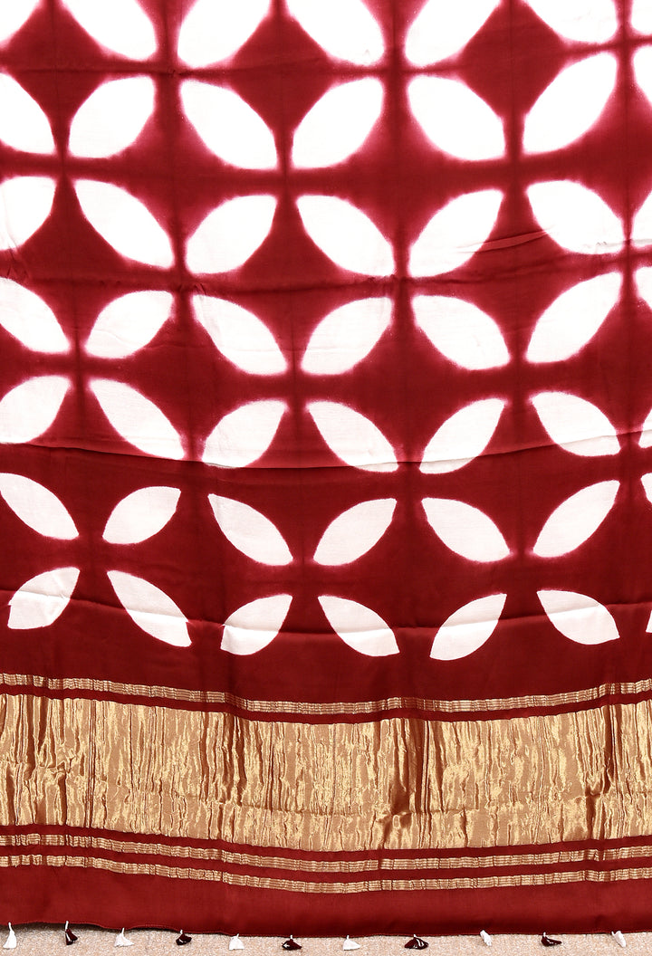UMA : HANDMADE CLAMP DYED MODAL SILK SAREE WITH TISSUE PALLU