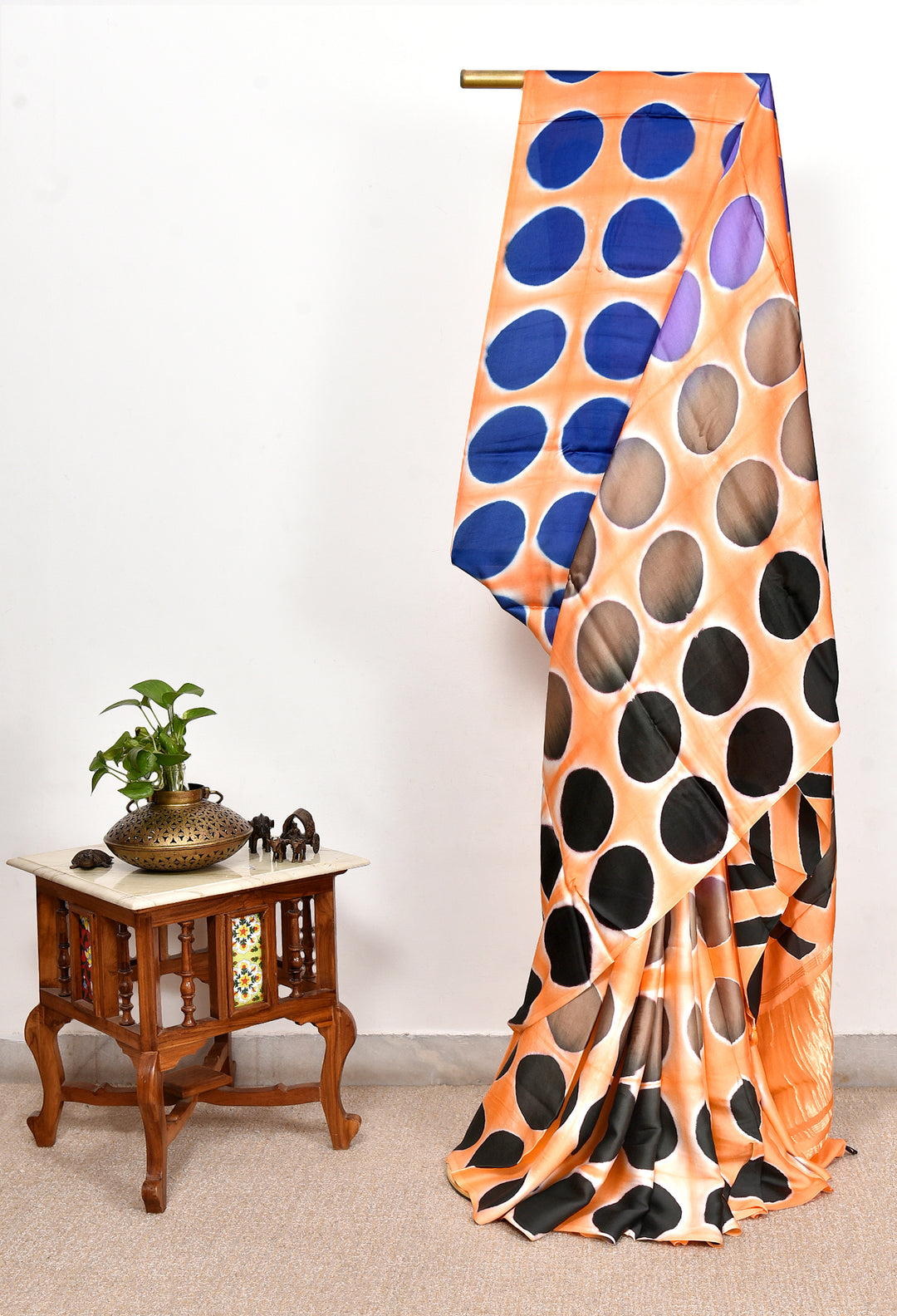 RAMILA : HANDMADE CLAMP DYED MODAL SILK SAREE WITH TISSUE PALLU