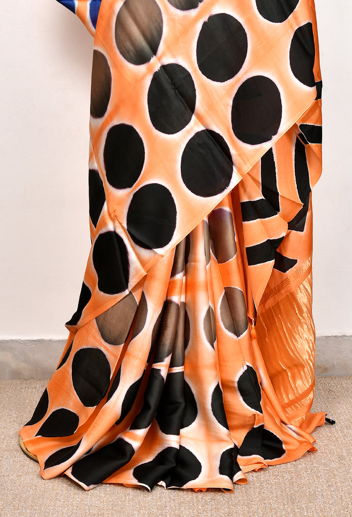 RAMILA : HANDMADE CLAMP DYED MODAL SILK SAREE WITH TISSUE PALLU