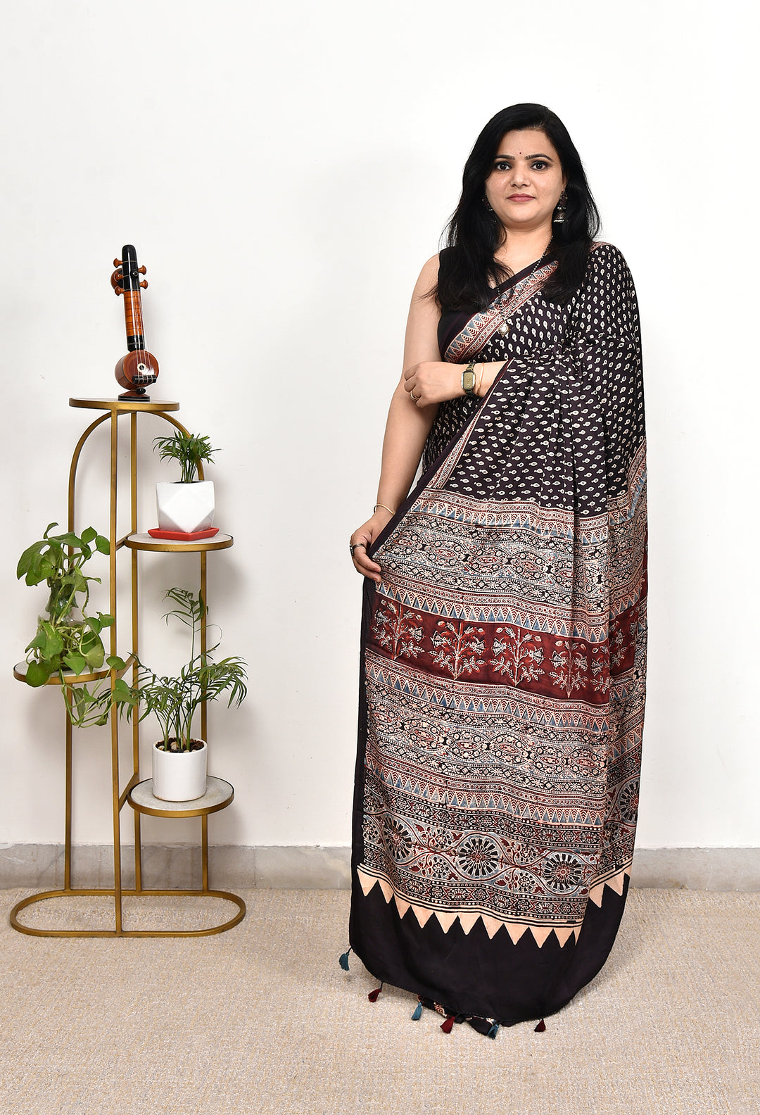 CHANDRESHI : AJRAKH HANDBLOCK MODAL SILK SAREE