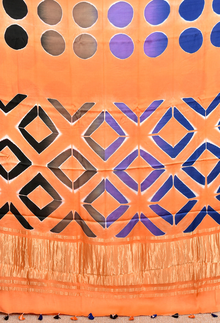 RAMILA : HANDMADE CLAMP DYED MODAL SILK SAREE WITH TISSUE PALLU