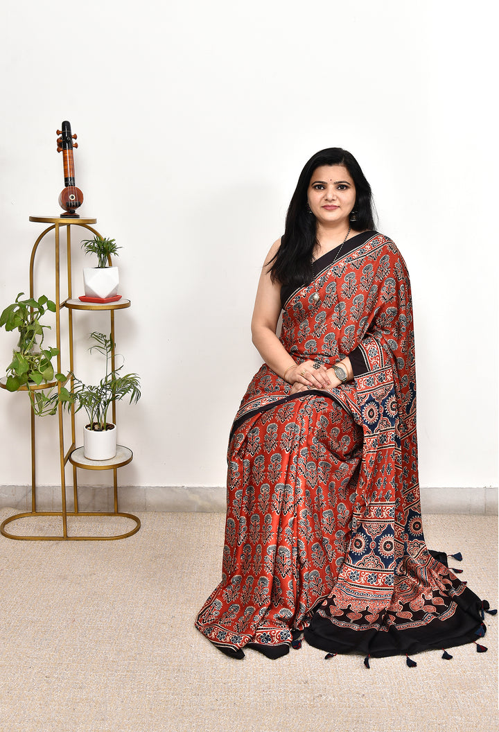 ENIYA : AJRAKH HANDBLOCK MODAL SILK SAREE