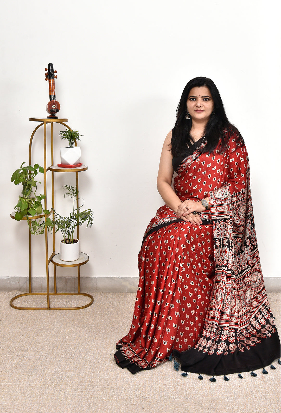 EKISHA : AJRAKH HANDBLOCK MODAL SILK SAREE