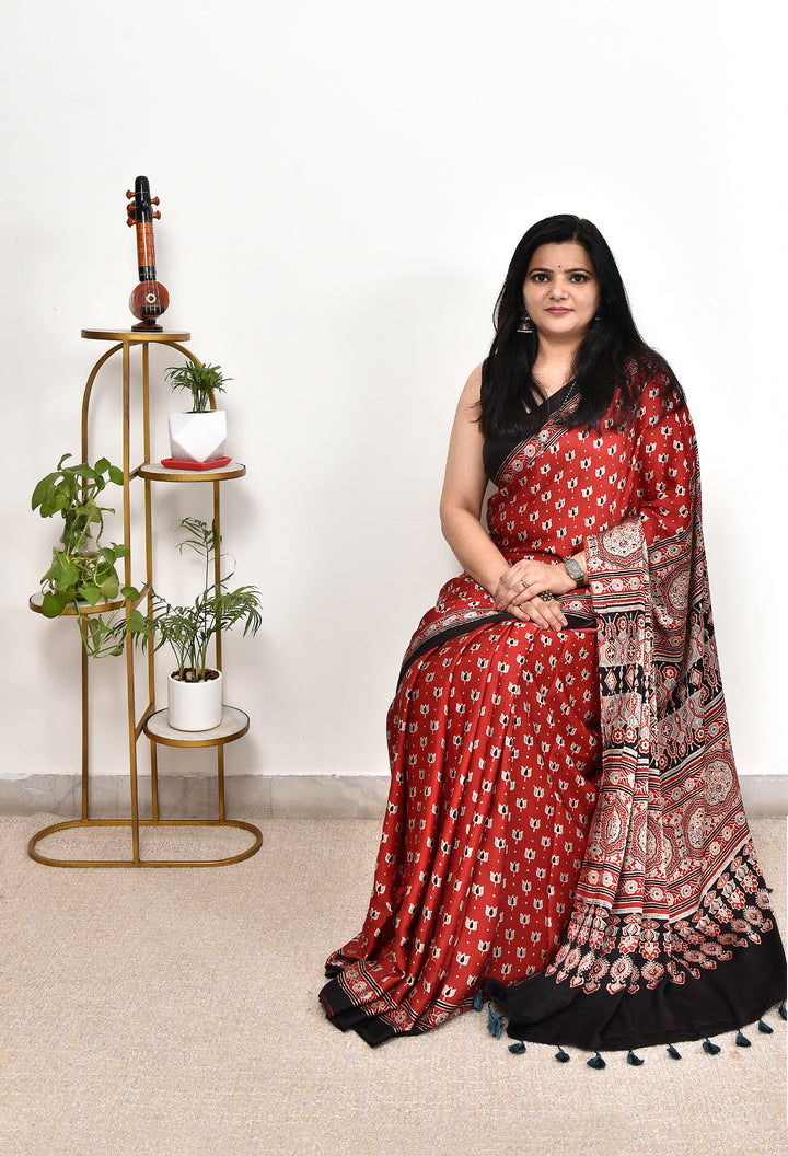 EKISHA : AJRAKH HANDBLOCK MODAL SILK SAREE