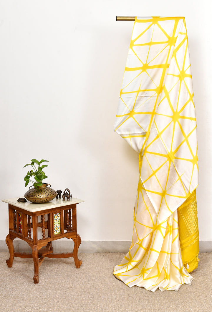 GULISTA : HANDMADE CLAMP DYED MODAL SILK SAREE WITH TISSUE PALLU