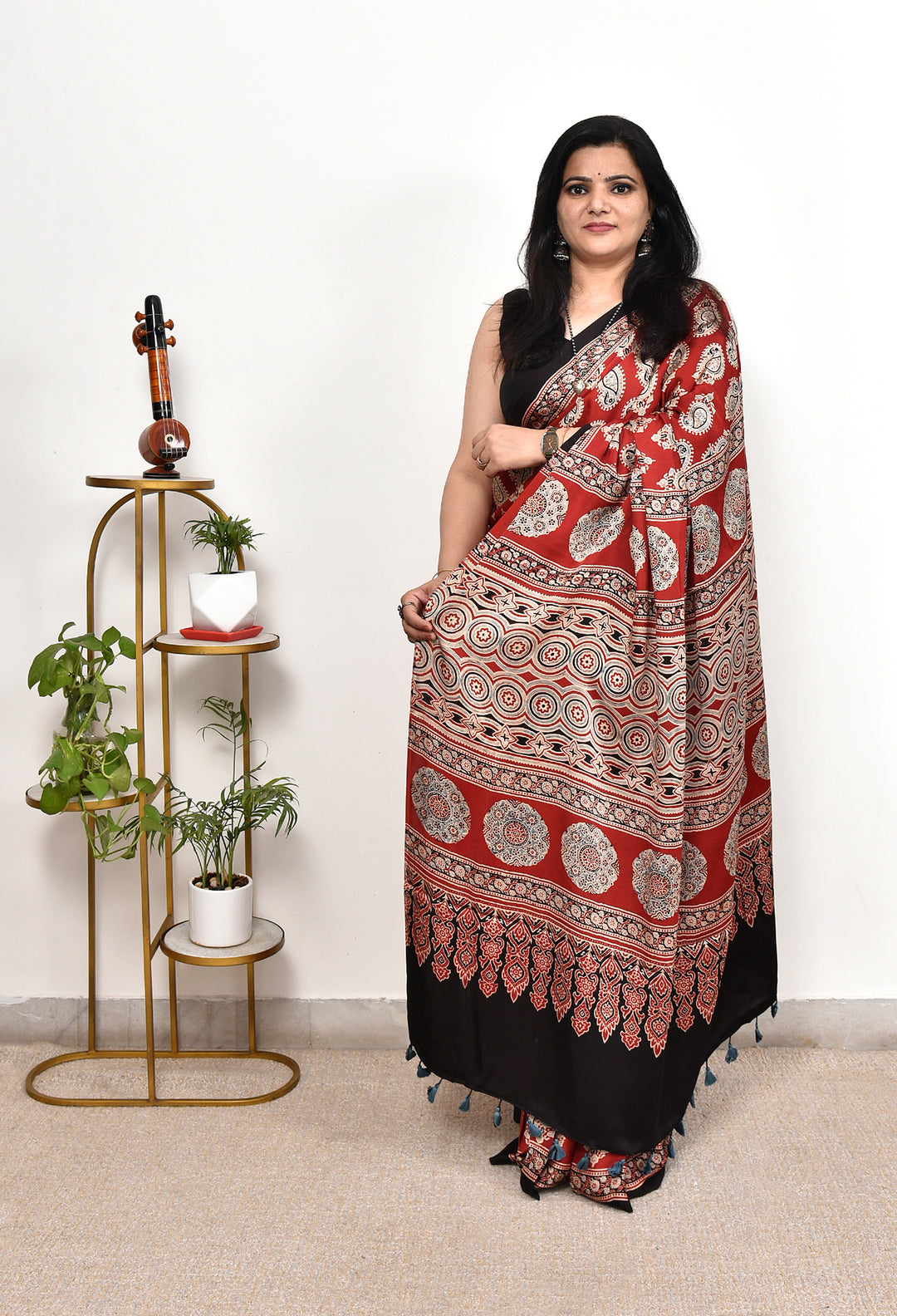 GOPALI : AJRAKH HANDBLOCK MODAL SILK SAREE