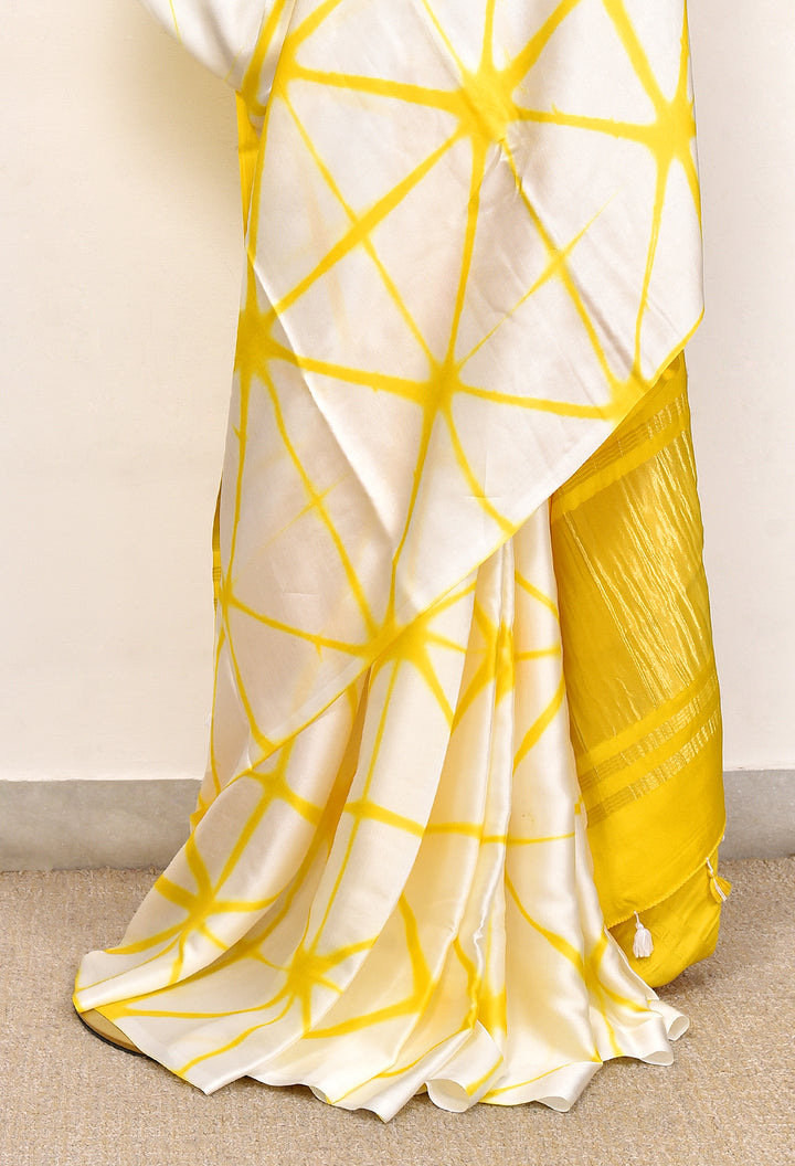 GULISTA : HANDMADE CLAMP DYED MODAL SILK SAREE WITH TISSUE PALLU