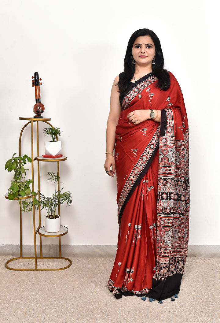 KRUPA : AJRAKH HANDBLOCK MODAL SILK SAREE