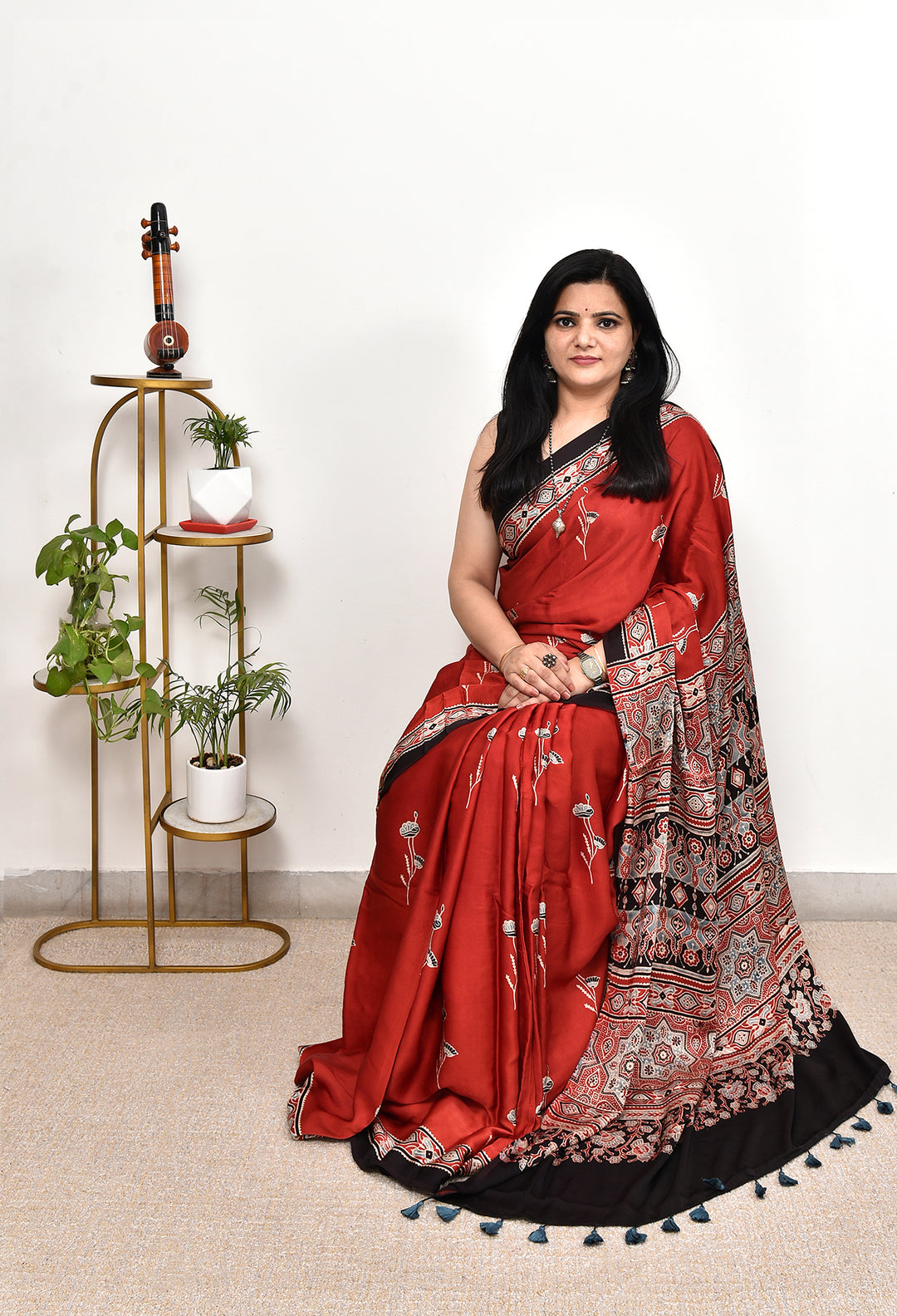 KRUPA : AJRAKH HANDBLOCK MODAL SILK SAREE