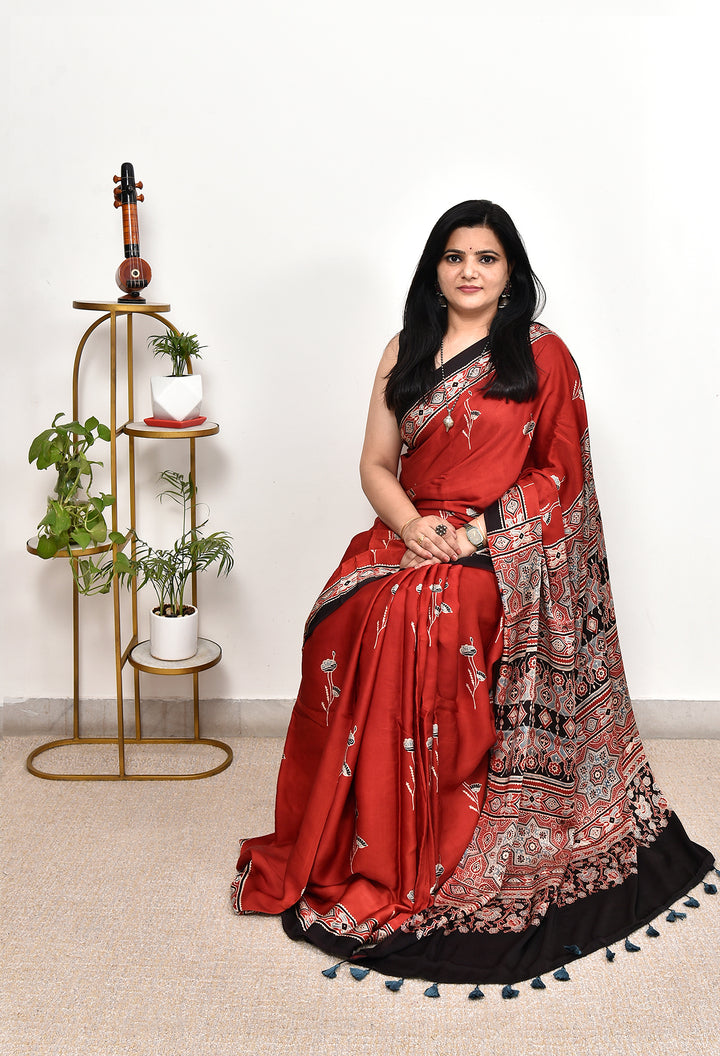 KRUPA : AJRAKH HANDBLOCK MODAL SILK SAREE